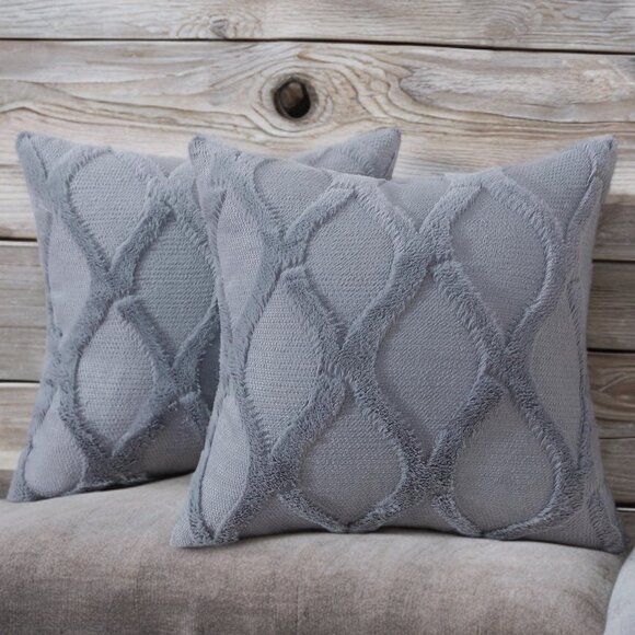 Decorative Pillow Covers Set Gray Soft Accent Couch Farmhouse Cottage Decor 18" - Picture 5 of 7